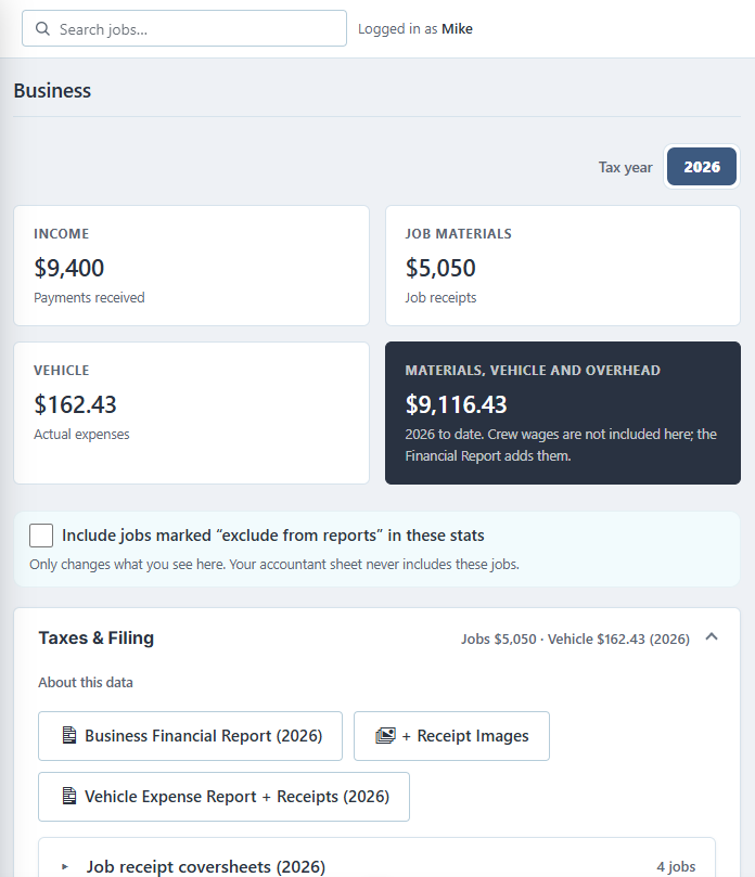 PaintClarity painting contractor software showing business and finances.